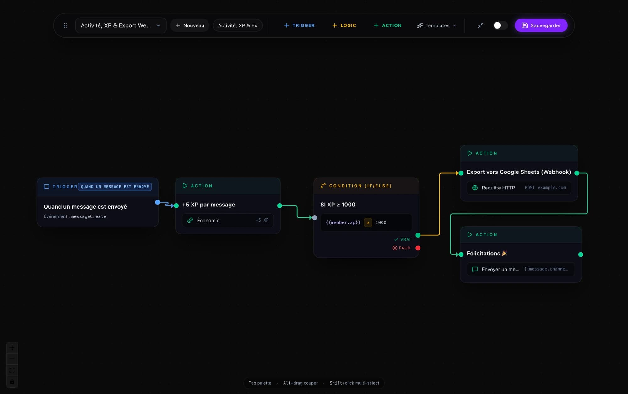 Aperçu du canvas Workflows de Rainbow
